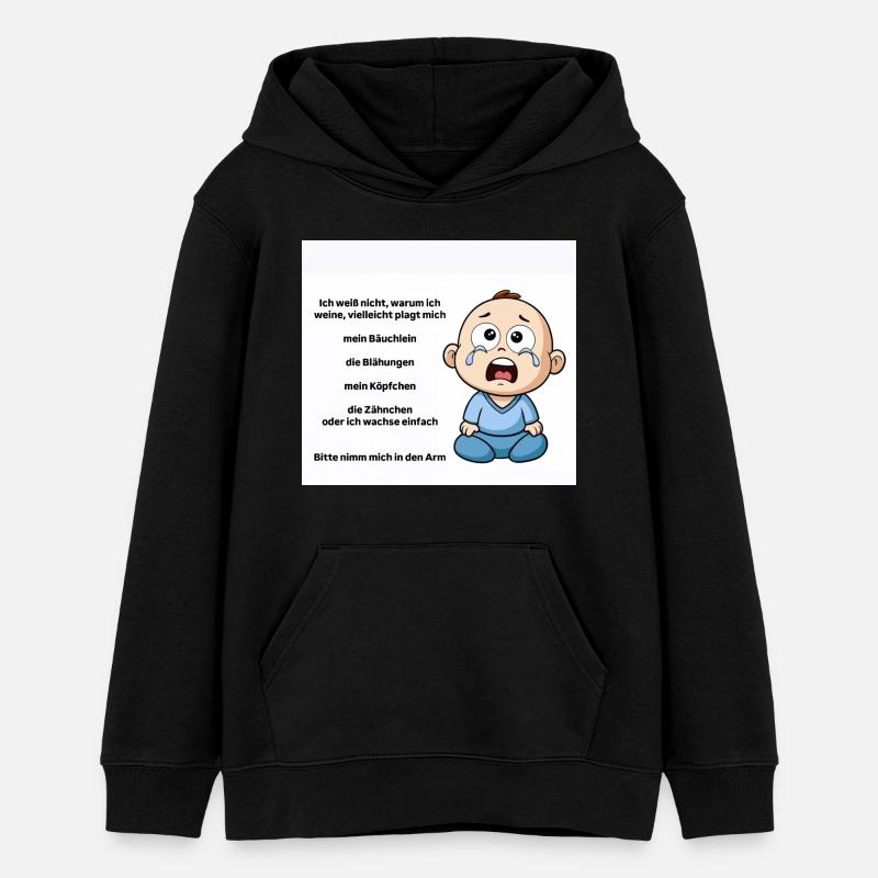 Illustration émotionnelle de bébé pleurant - Sweat à capuche ado bio Stanley/Stella - noir