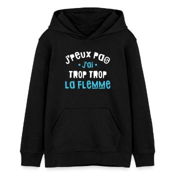 Trop la flemme humour - Sweat à capuche ado bio Stanley/Stella - noir - Devant - AI Model Teenager Male light (155cm)