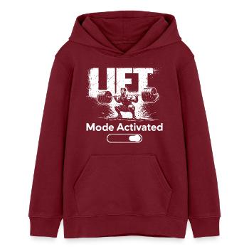 Lift Mode Activated Shirt Gym Fitness Workout - Teens Organic Hoodie by Stanley/Stella - burgundy - Front - AI Model Teenager Male dark (155cm)