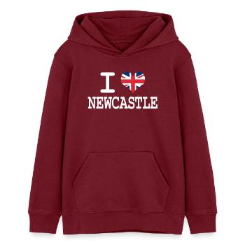 i love Newcastle - Teens Organic Hoodie by Stanley/Stella - burgundy - Front - AI Model Teenager Male dark (155cm)