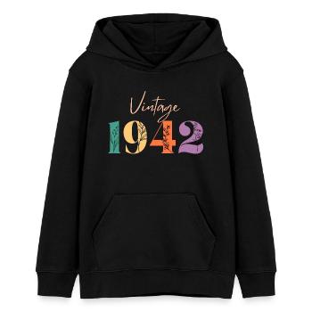 Vintage 1942 Floral - Teens Organic Hoodie by Stanley/Stella - black - Front - AI Model Teenager Male light (155cm)