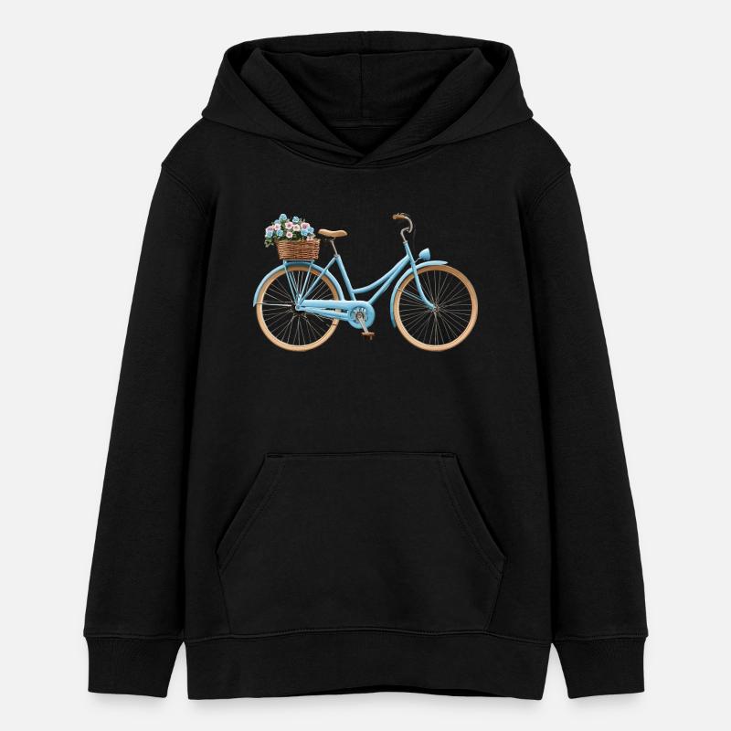 Vélo avec panier de fleurs - Sweat à capuche ado bio Stanley/Stella - noir