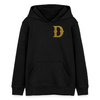 Initiale D Dorée Ornementale - Sweat à capuche ado bio Stanley/Stella - noir - Devant - AI Model Teenager Male light (155cm)