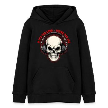 Totenkopf mit Kopfhörern Mutiges Grafikdesign - Teenager Organic Hoodie Mini Cruiser von Stanley/Stella - Schwarz - Vorne - AI Model Teenager Male light (155cm)