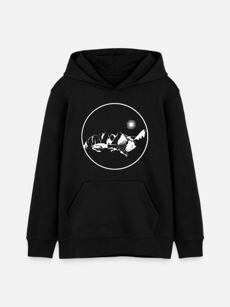 Circle Stamp Mountain Landscape Moonlight - Teens Organic Hoodie by Stanley/Stella - black