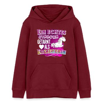 éducateur - Sweat à capuche ado bio Stanley/Stella - bordeaux - Devant - AI Model Teenager Male dark (155cm)
