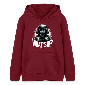 Schwarzer Labrador Gangster Was geht ab Geschenk - Teenager Organic Hoodie Mini Cruiser von Stanley/Stella - Burgunderrot - Vorne - AI Model Teenager Male dark (155cm)