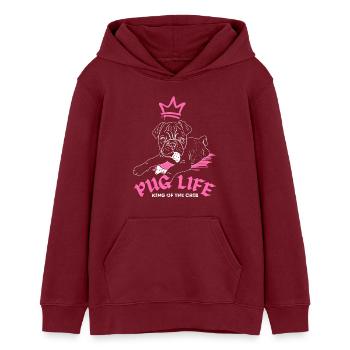 La vie de carlin – Vadrouille : le roi du berceau - Sweat à capuche ado bio Stanley/Stella - bordeaux - Devant - AI Model Teenager Male dark (155cm)