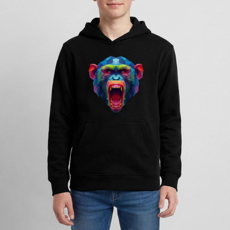 Colorful polygon monkey head Teens Organic Hoodie by Stanley/Stella