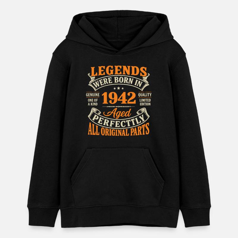 Légendes Nées 1942 Âgé Parfait - Sweat à capuche ado bio Stanley/Stella - noir