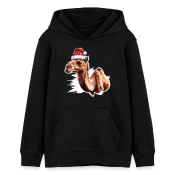 Camel with Santa hat - Teens Organic Hoodie by Stanley/Stella - black - Front - AI Model Teenager Male light (155cm)