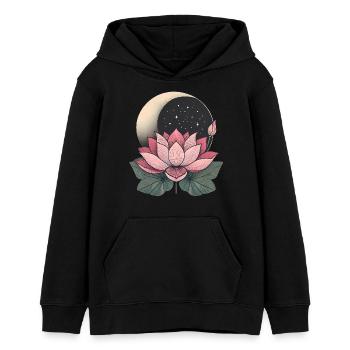 Elegante Lotusblume mit Mond-Design - Teenager Organic Hoodie Mini Cruiser von Stanley/Stella - Schwarz - Vorne - AI Model Teenager Male light (155cm)