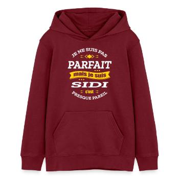SIDI PARFAIT - PRENOM SIDI - Sweat à capuche ado bio Stanley/Stella - bordeaux - Devant - AI Model Teenager Male dark (155cm)