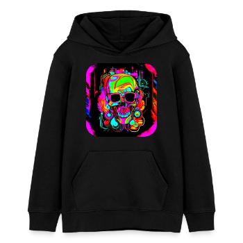 Neon Style Schädel Leuchtreklame Glow - Teenager Organic Hoodie Mini Cruiser von Stanley/Stella - Schwarz - Vorne - AI Model Teenager Male light (155cm)