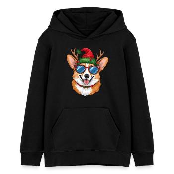 Christmas Corgi - Teens Organic Hoodie by Stanley/Stella - black - Front - AI Model Teenager Male light (155cm)