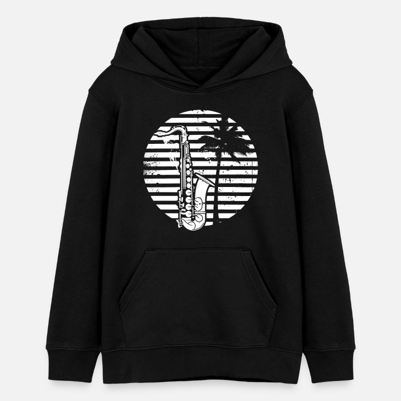 Dessin de saxophone - Sweat à capuche ado bio Stanley/Stella - noir