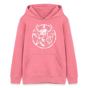 Skull with horns pentagram makes devil horns - Teens Organic Hoodie by Stanley/Stella - pink joy  - Front - AI Model Teenager Female dark (150cm)