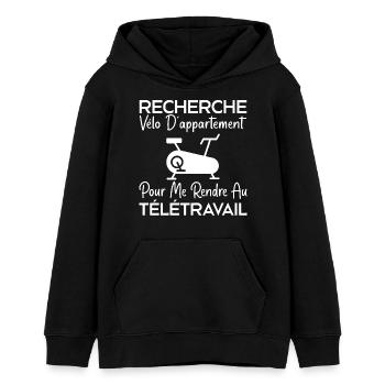 Télétravail, travail humour, humour de bureau - Sweat à capuche ado bio Stanley/Stella - noir - Devant - AI Model Teenager Male light (155cm)