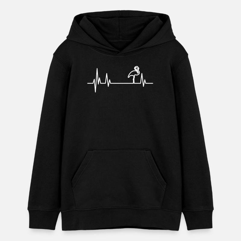 Flamingo Heartbeat blanc - Sweat à capuche ado bio Stanley/Stella - noir