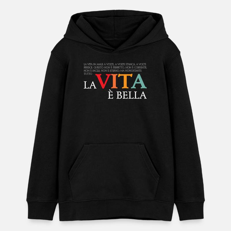 La vita e bella (sombre) - Sweat à capuche ado bio Stanley/Stella - noir