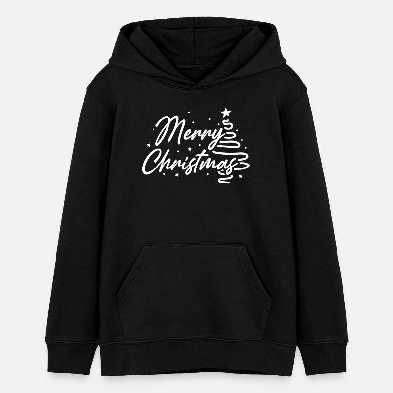 Merry Christmas Script Tree - Teens Organic Hoodie by Stanley/Stella - black