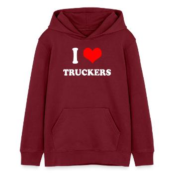 J'adore les camionneurs - Sweat à capuche ado bio Stanley/Stella - bordeaux - Devant - AI Model Teenager Male dark (155cm)