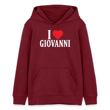 t-shirt I love Giovanni t-shirt gift idea - Teens Organic Hoodie by Stanley/Stella - burgundy - Front - AI Model Teenager Male dark (155cm)