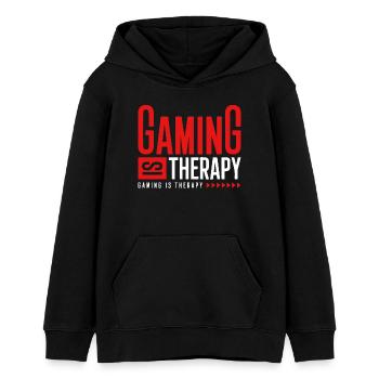 GAMING IS THERAPY - Teens Organic Hoodie by Stanley/Stella - black - Front - AI Model Teenager Male light (155cm)