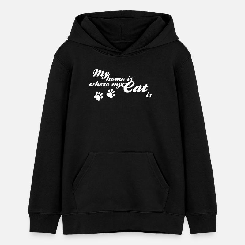 La maison est là où se trouve mon chat - Sweat à capuche ado bio Stanley/Stella - noir
