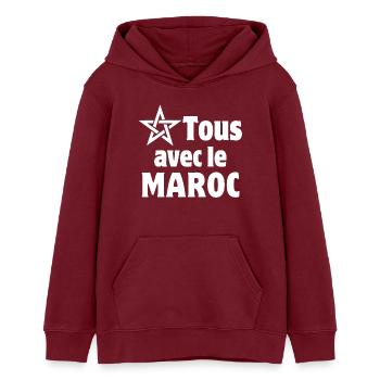 Maroc, j'aime le Maroc - Sweat à capuche ado bio Stanley/Stella - bordeaux - Devant - AI Model Teenager Male dark (155cm)
