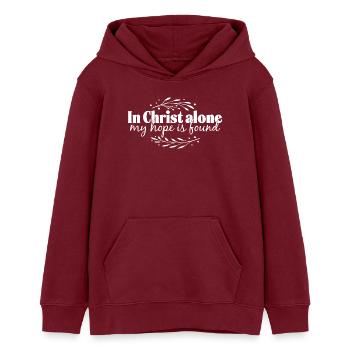 In Christ alone - Teenager Organic Hoodie Mini Cruiser von Stanley/Stella - Burgunderrot - Vorne - AI Model Teenager Male dark (155cm)