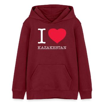J’AIME LE KAZAKHSTAN Kasachstan - Sweat à capuche ado bio Stanley/Stella - bordeaux - Devant - AI Model Teenager Male dark (155cm)