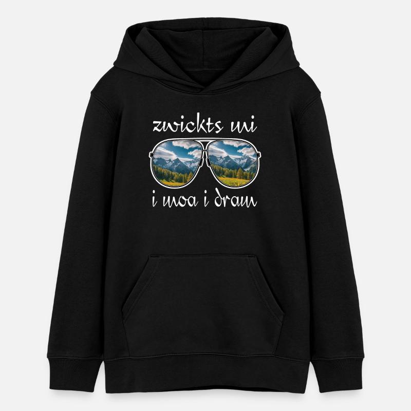 zwickts mi i moa i dram, dialecte, randonnée, montagnes - Sweat à capuche ado bio Stanley/Stella - noir