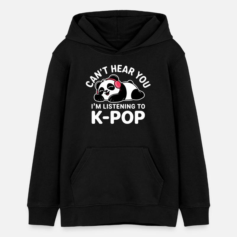 Panda mignon écoutant de la K-pop - Sweat à capuche ado bio Stanley/Stella - noir