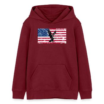 Freiheitsadler über US Flagge - Teenager Organic Hoodie Mini Cruiser von Stanley/Stella - Burgunderrot - Vorne - AI Model Teenager Male dark (155cm)