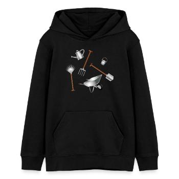 Illustration d’ensemble d’outils de jardin classiques - Sweat à capuche ado bio Stanley/Stella - noir - Devant - AI Model Teenager Male light (155cm)