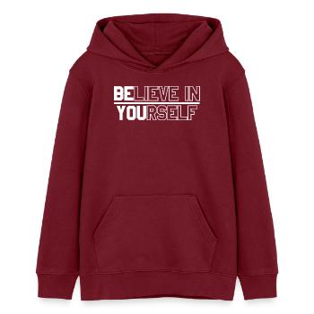 Motivational text design for self-confidence - Teens Organic Hoodie by Stanley/Stella - burgundy - Front - AI Model Teenager Male dark (155cm)
