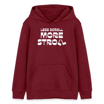 Moins de défilement, plus de promenade - Sweat à capuche ado bio Stanley/Stella - bordeaux - Devant - AI Model Teenager Male dark (155cm)