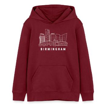 Birmingham Skyline Line Art Stadt - Teenager Organic Hoodie Mini Cruiser von Stanley/Stella - Burgunderrot - Vorne - AI Model Teenager Male dark (155cm)