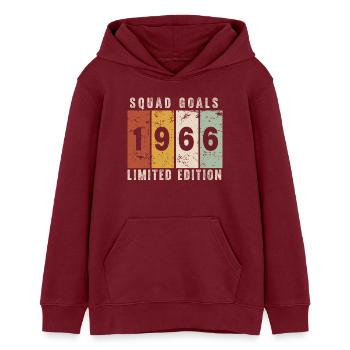 anniversaire 1966 - 60 ans - Sweat à capuche ado bio Stanley/Stella - bordeaux - Devant - AI Model Teenager Male dark (155cm)