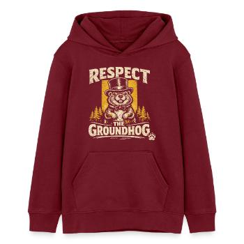 Respect the Groundhog Humour Marmotte Vintage - Sweat à capuche ado bio Stanley/Stella - bordeaux - Devant - AI Model Teenager Male dark (155cm)