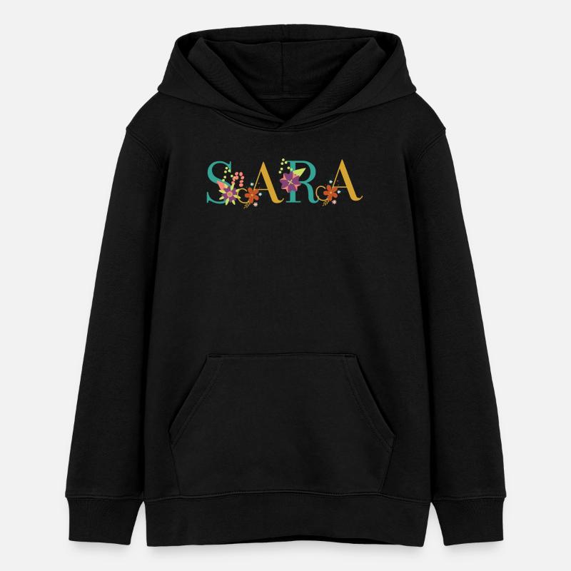 Art du nom SARA avec des fleurs brodées - Sweat à capuche ado bio Stanley/Stella - noir
