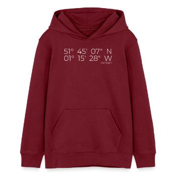 Koordinaten Oxford England - Teenager Organic Hoodie Mini Cruiser von Stanley/Stella - Burgunderrot - Vorne - AI Model Teenager Male dark (155cm)
