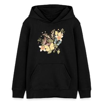 Papillons dans une mer de fleurs vintage - Sweat à capuche ado bio Stanley/Stella - noir - Devant - AI Model Teenager Male light (155cm)