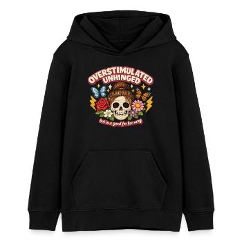 Überstimulierter Schädel mit Blumen Patch - Teenager Organic Hoodie Mini Cruiser von Stanley/Stella - Schwarz - Vorne - AI Model Teenager Male light (155cm)