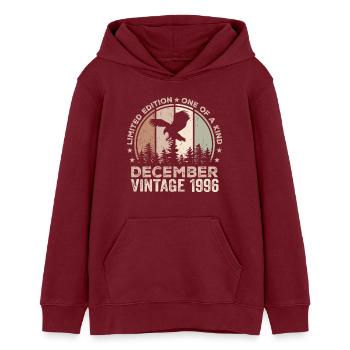 Unvergleichlich seit Dezember 1996 28 Jubiläum - Teenager Organic Hoodie Mini Cruiser von Stanley/Stella - Burgunderrot - Vorne - AI Model Teenager Male dark (155cm)