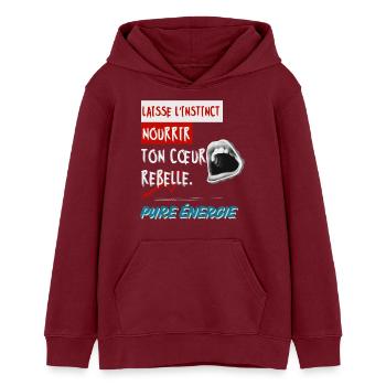 "Lass deinen Instinkt dein rebellisches Herz nähren. Rein - Teenager Organic Hoodie Mini Cruiser von Stanley/Stella - Burgunderrot - Vorne - AI Model Teenager Male dark (155cm)