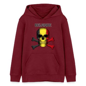 Skull Jolly Roger Pirate Flag Belgique R6Z - Teens Organic Hoodie by Stanley/Stella - burgundy - Front - AI Model Teenager Male dark (155cm)