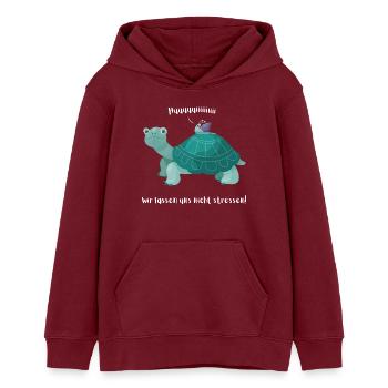 Schnecke reitet auf Schildkröte - huuiii Trantüte - Teenager Organic Hoodie Mini Cruiser von Stanley/Stella - Burgunderrot - Vorne - AI Model Teenager Male dark (155cm)