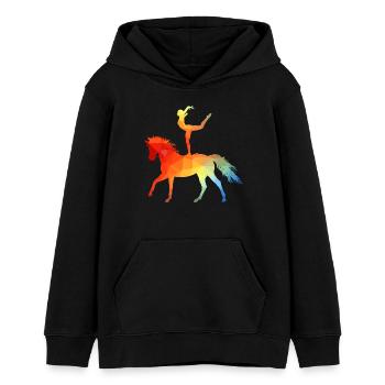 Voltigieren Akrobatik Reitsport Reiten Pferd bunt - Teenager Organic Hoodie Mini Cruiser von Stanley/Stella - Schwarz - Vorne - AI Model Teenager Male light (155cm)